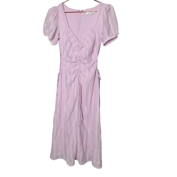 LOUNA Purple Hourglass Side Cutout Short Sleeve Ruched Middle Dress Size XS - Picture 4 of 13